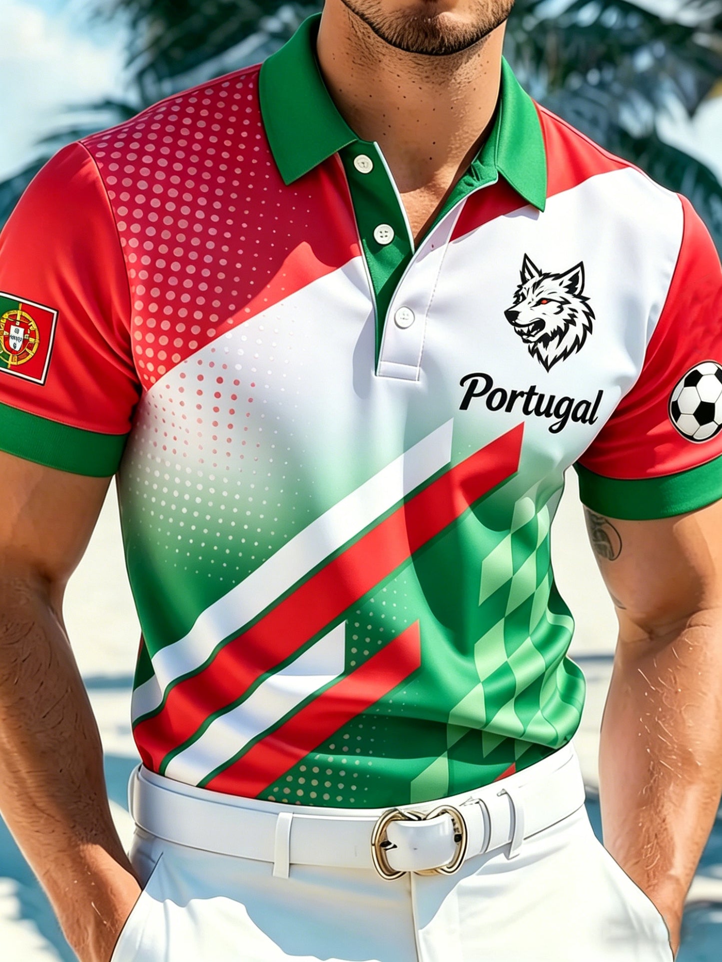 Men's Portugal Football Match Art Print Fan Polo Shirt