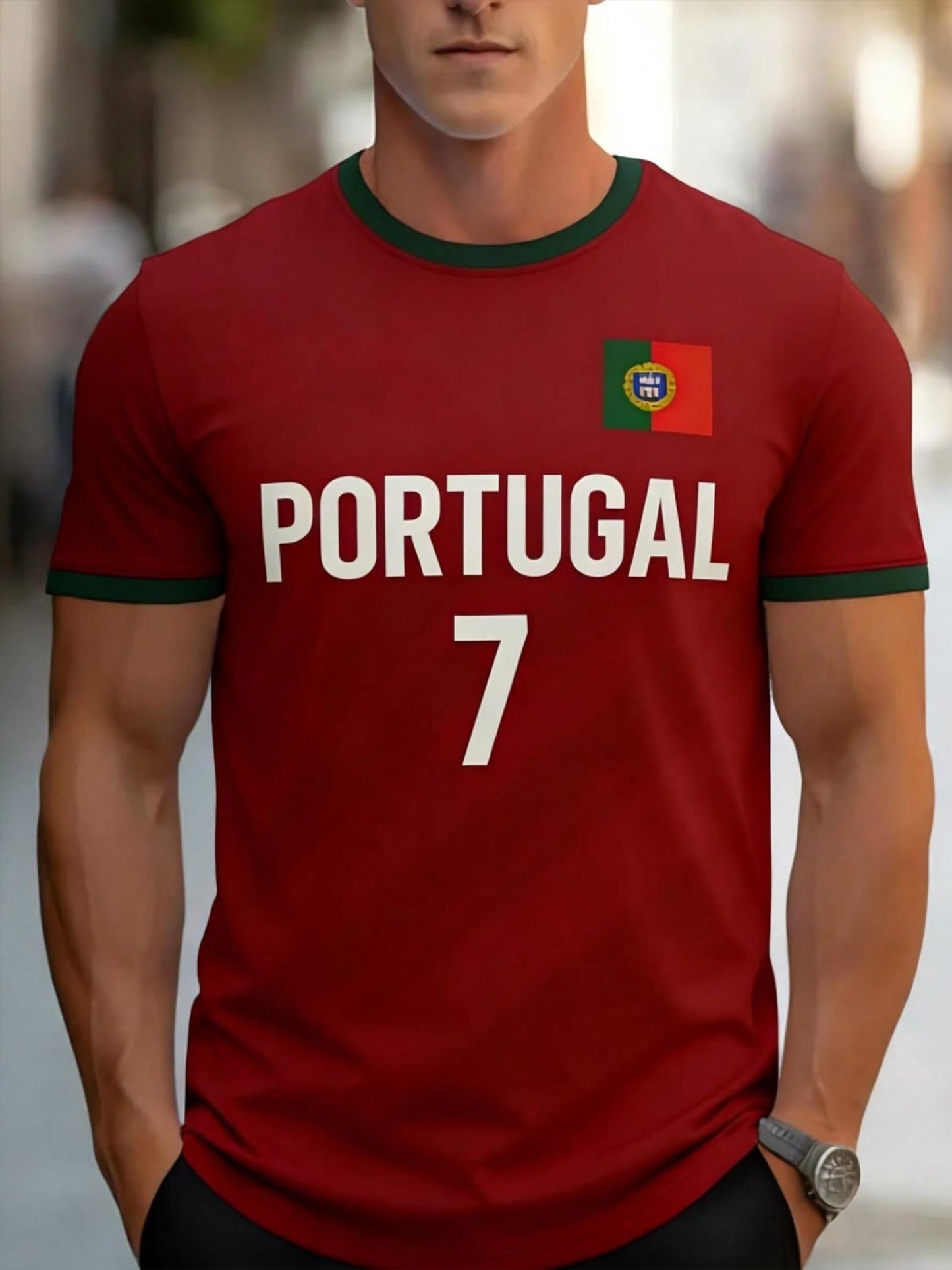 Camiseta esportiva com estampa em blocos de cor, tema futebol masculino