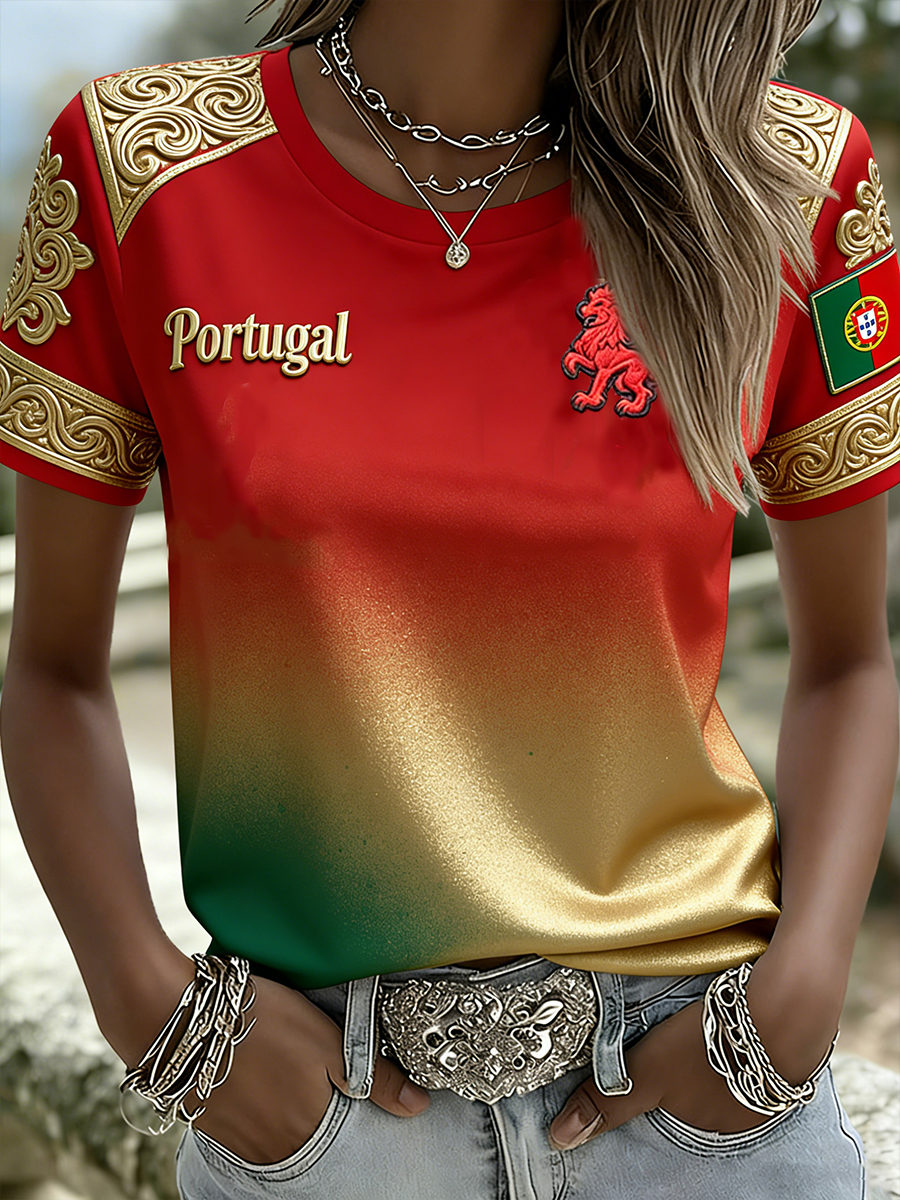 T-shirt de manga curta Portugal Futebol Mulher