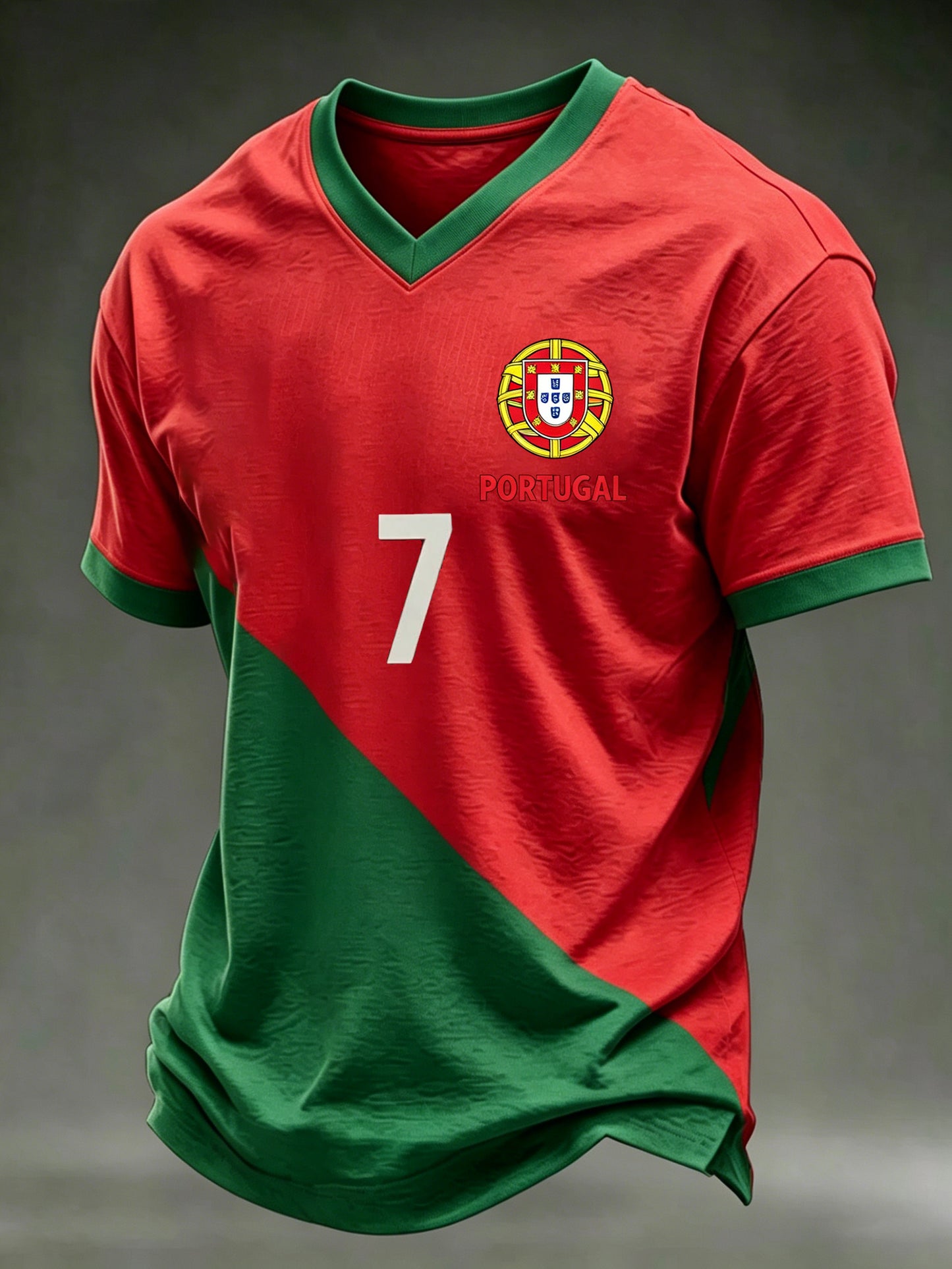 Camiseta esportiva masculina com tema de futebol e blocos de cor