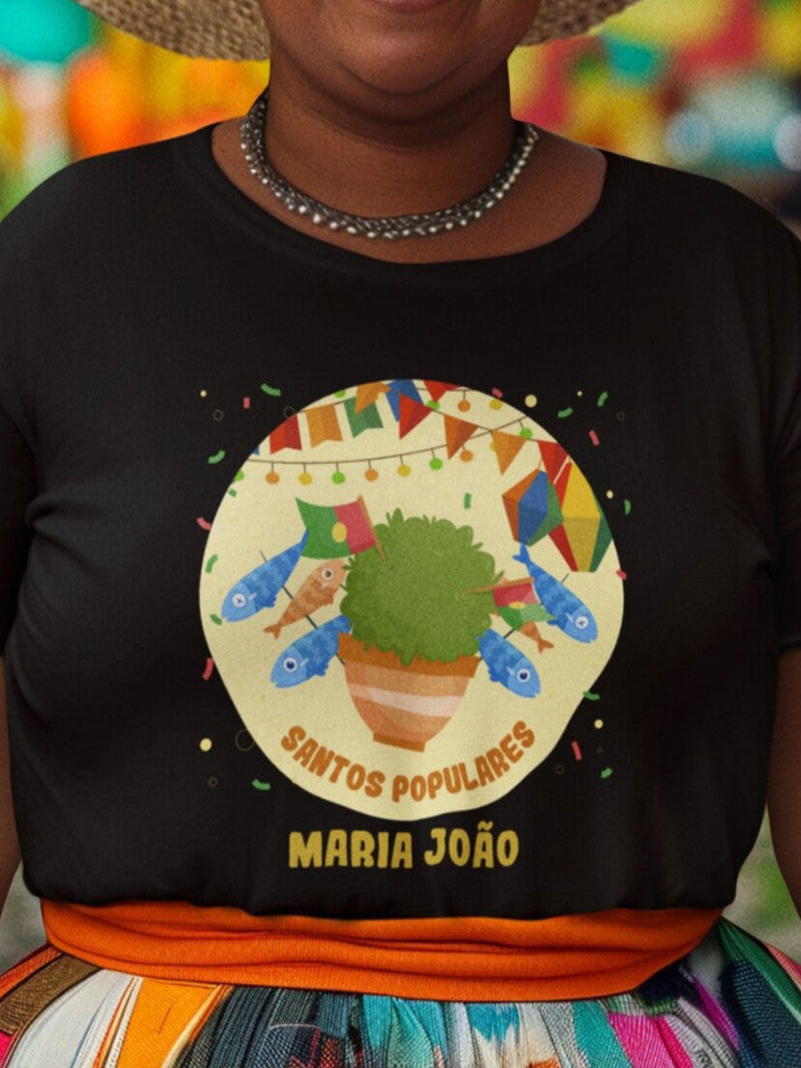 T-shirt em waffle com estampa artística de sardinha dos Santos Populares para mulheres