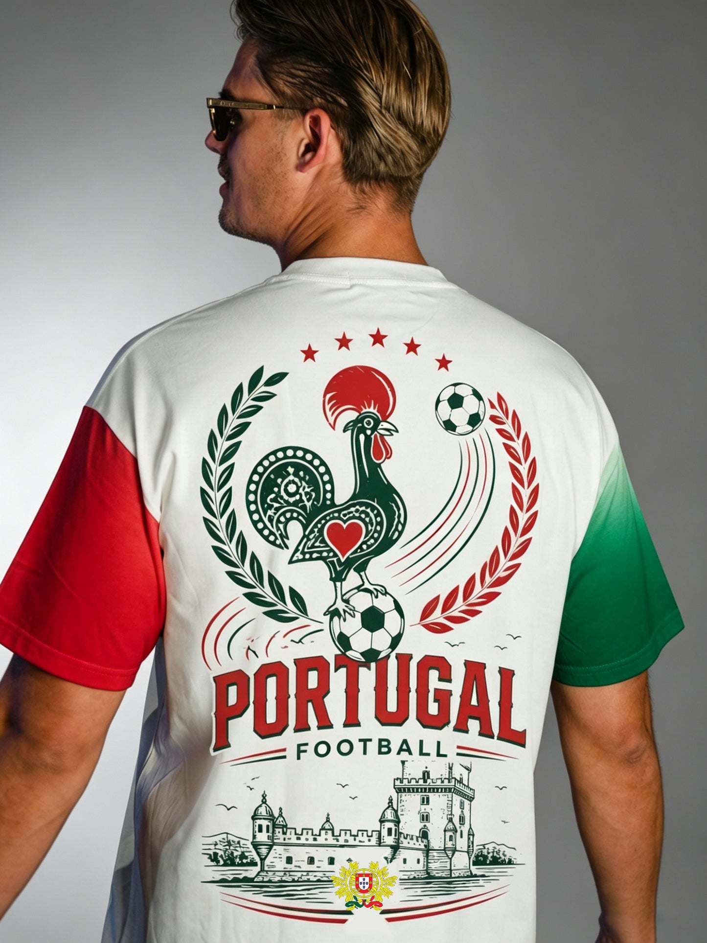 Camiseta de Manga Curta com Estampa Artística para Torcer na Partida de Futebol da Seleção Portuguesa Masculina