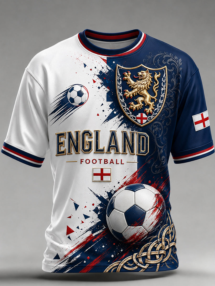 Retro England Football Fan Art Print Casual T-Shirt
