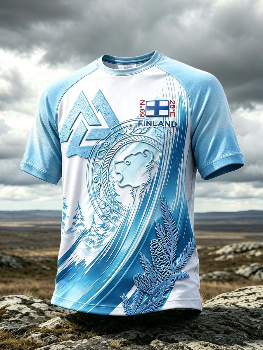 Men’s Finland Viking Wilderness Spirit Gradient Print Casual T-shirt