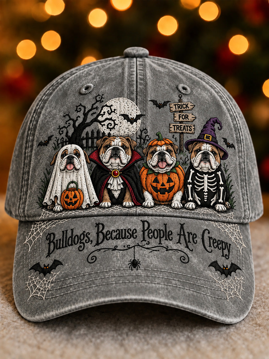 Vintage Halloween Bulldogs Because People Are Creepy Print Unisex Hat