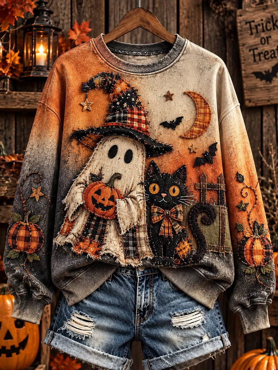 Women's Funny Halloween Witch Art Print Casual Sweatshirt