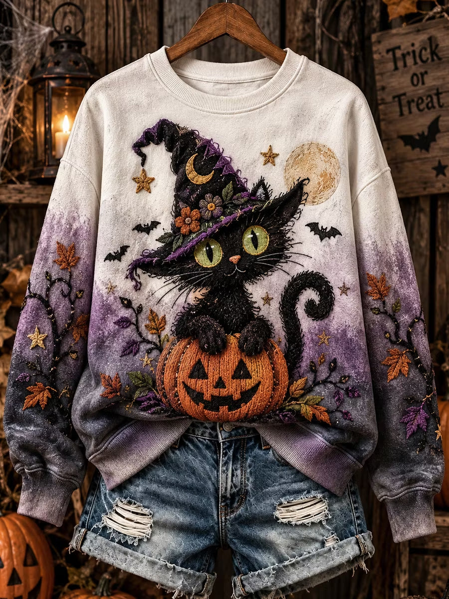 Women's Funny Halloween Witch Art Print Casual Sweatshirt