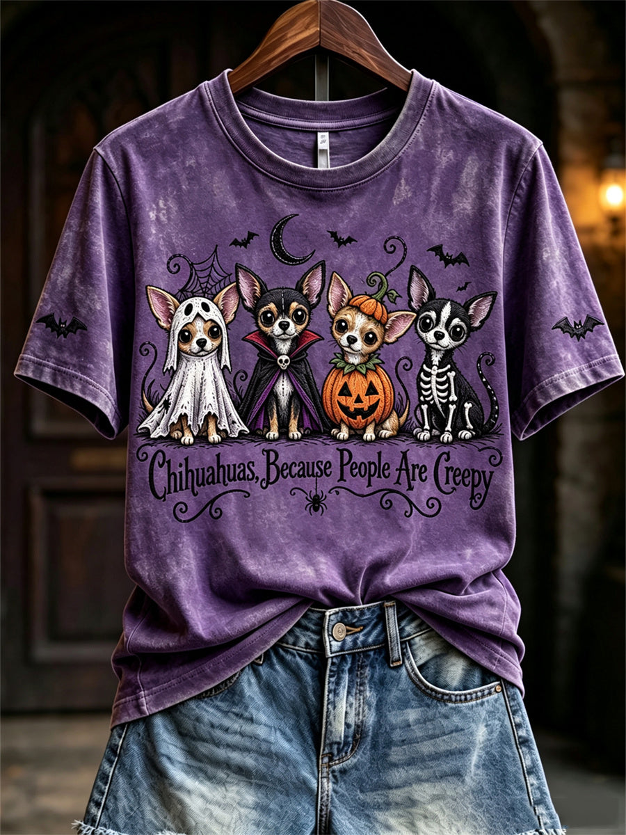 Women's Chihuahuas Because People Are Creepy Halloween Dogs Print short-sleeved T-shirt