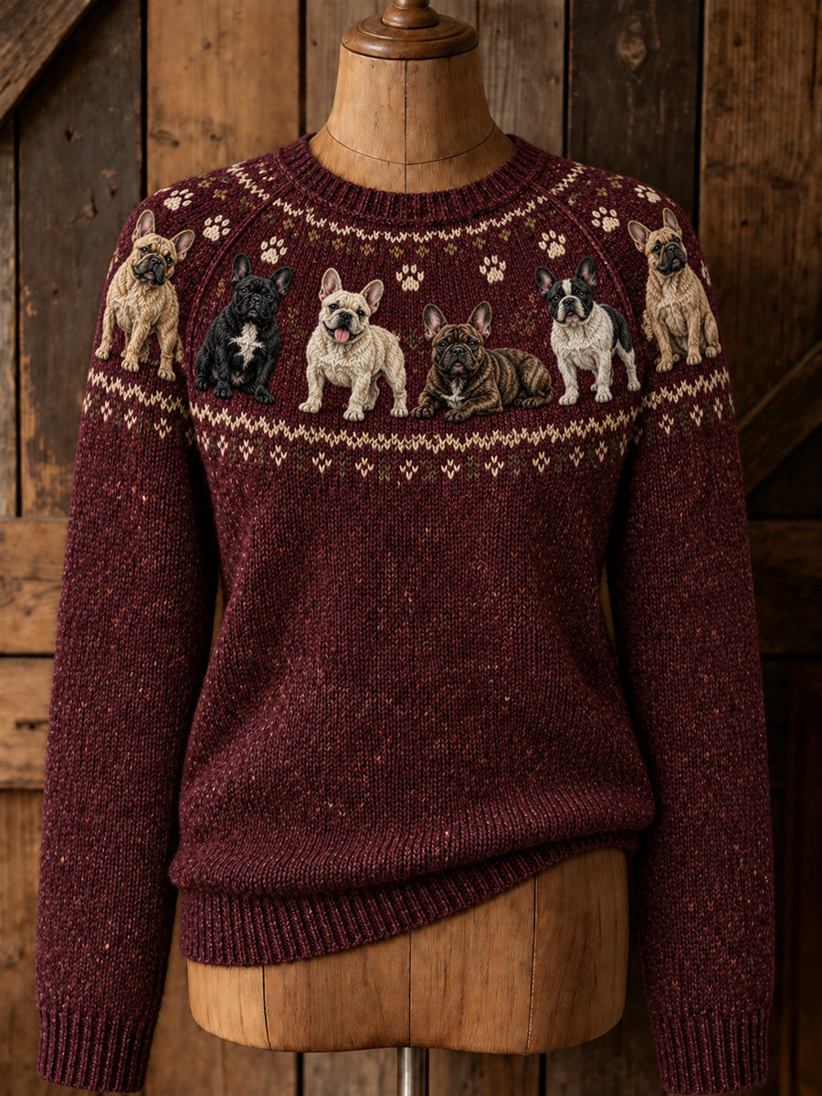 Women's Vintage French Yoke Isle Print Long-sleeved Sweater