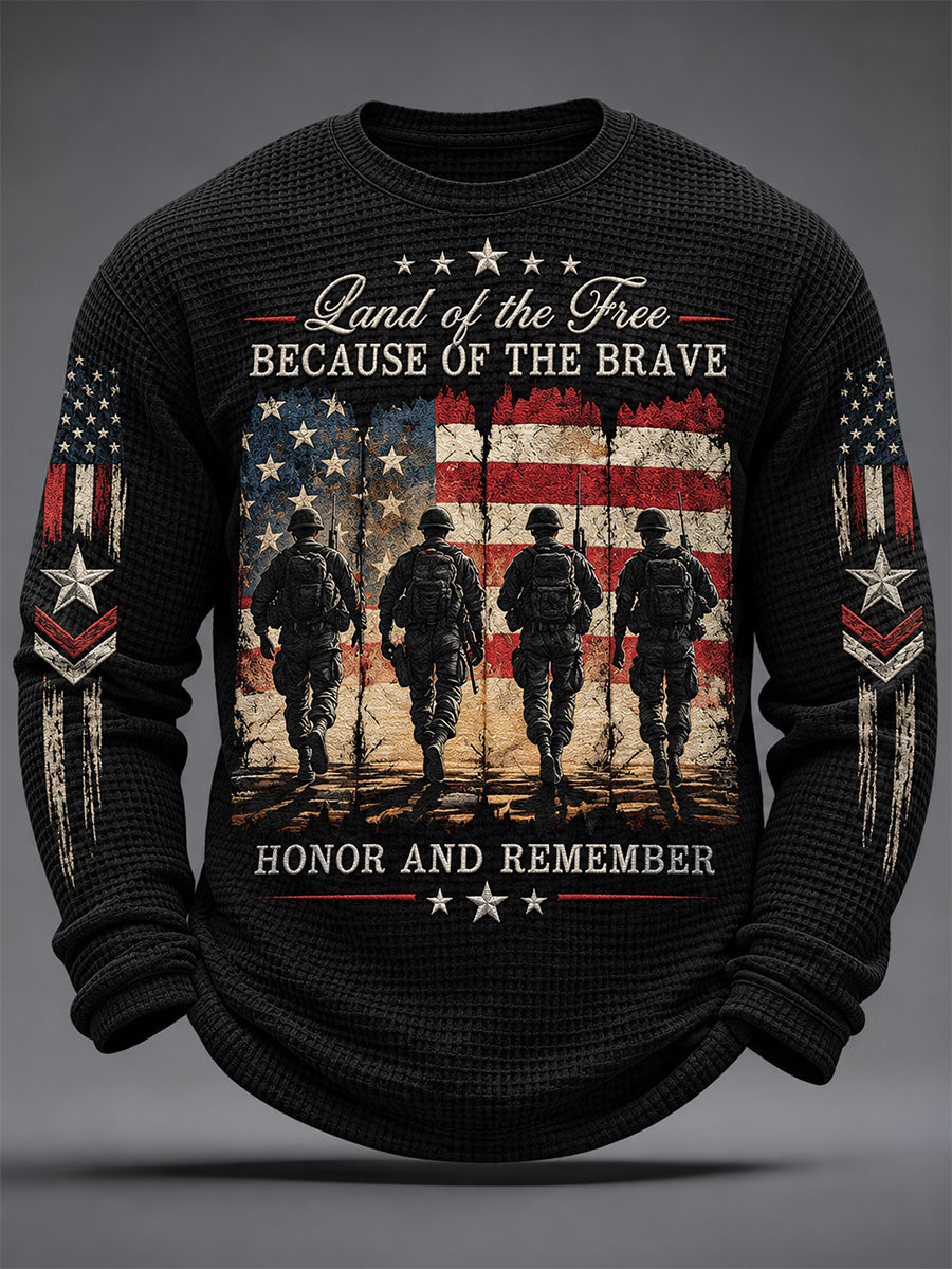 Men's U.S. Veterans Day Print Casual Waffle Long Sleeve T-Shirt