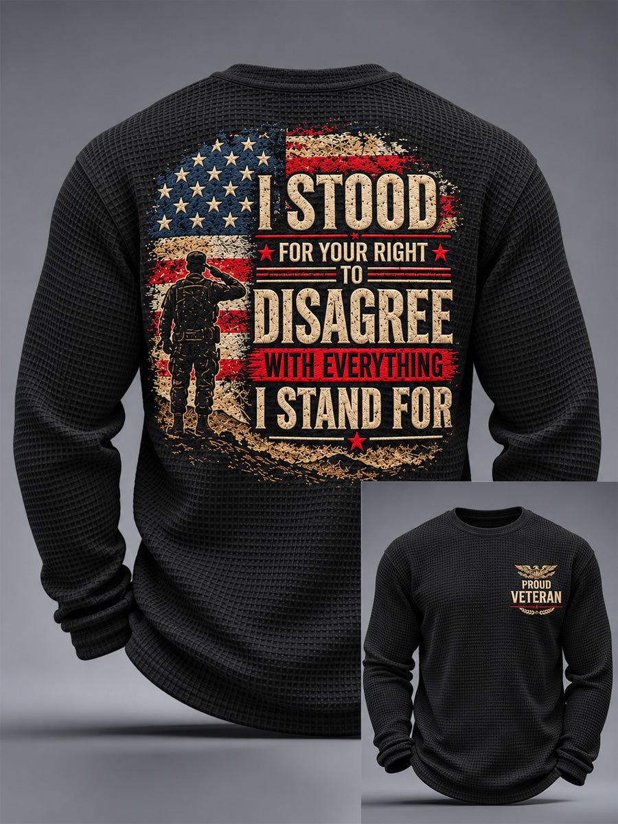 Men's U.S. Veterans Day Print Casual Waffle Long Sleeve T-Shirt
