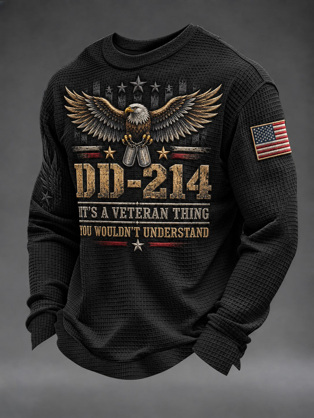 Men's Veterans Day Printed Waffle Long Sleeve T-shirt