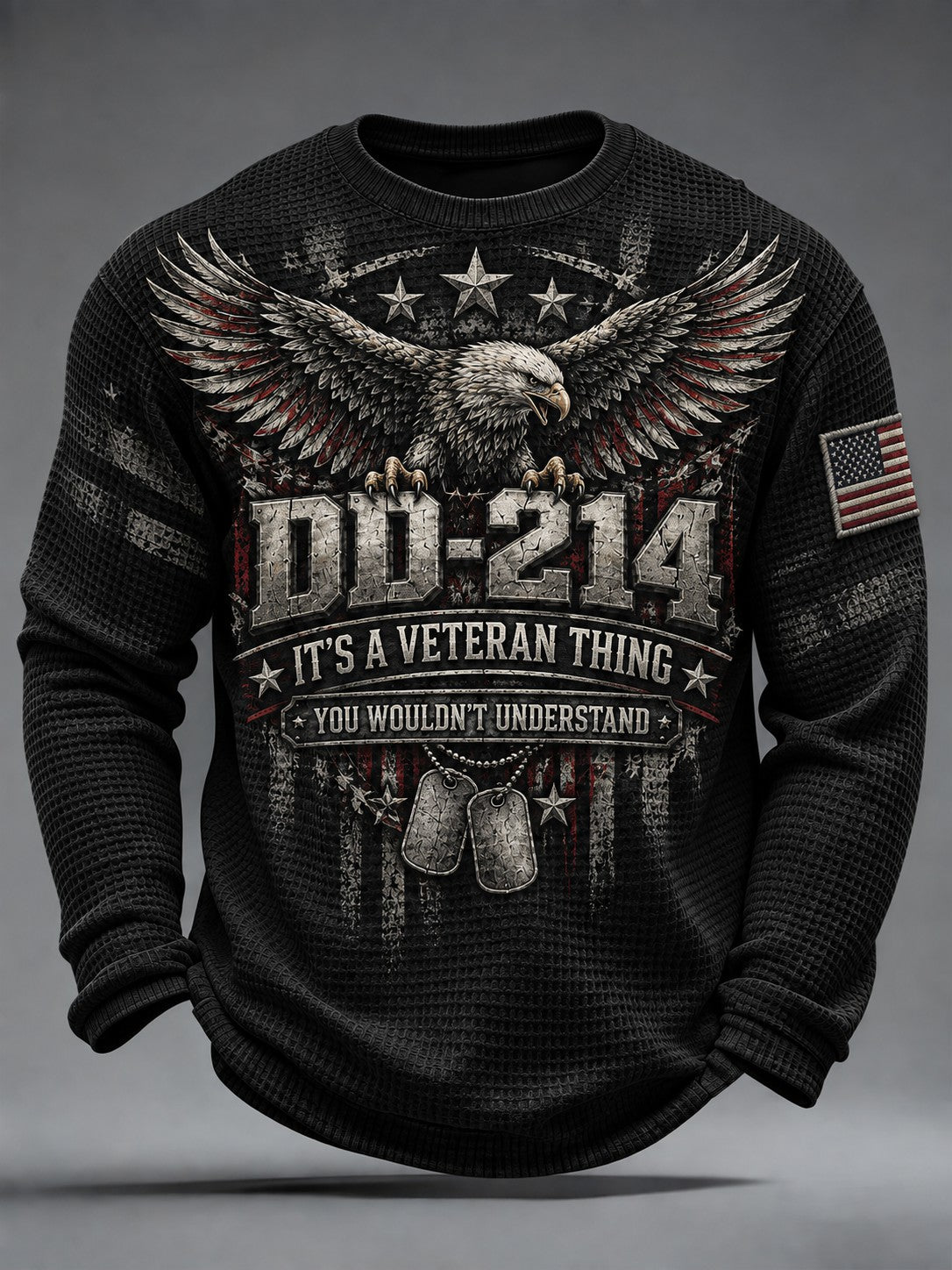 Men's Veterans Day Printed Waffle Long Sleeve T-shirt