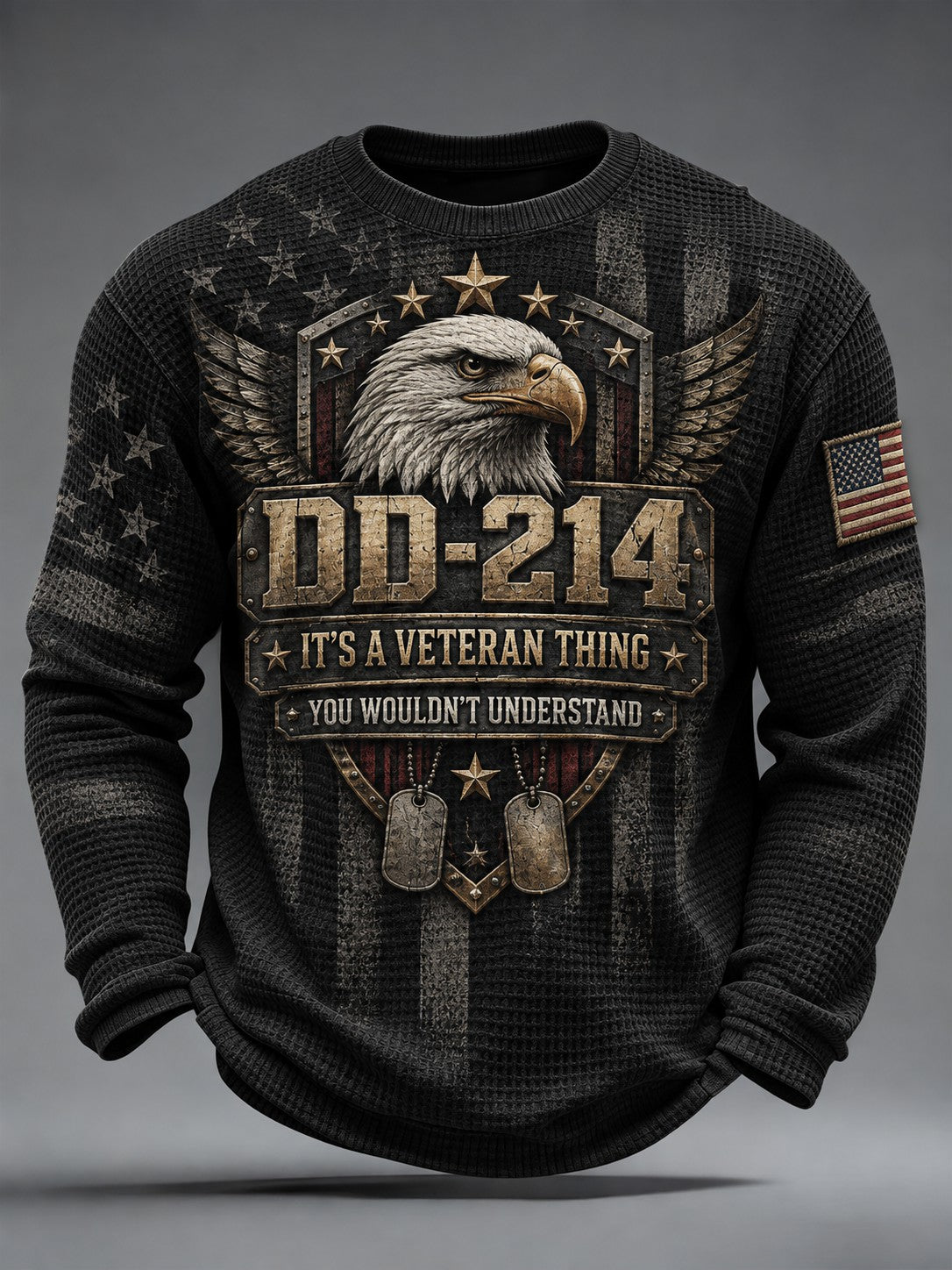 Men's Veterans Day Printed Waffle Long Sleeve T-shirt