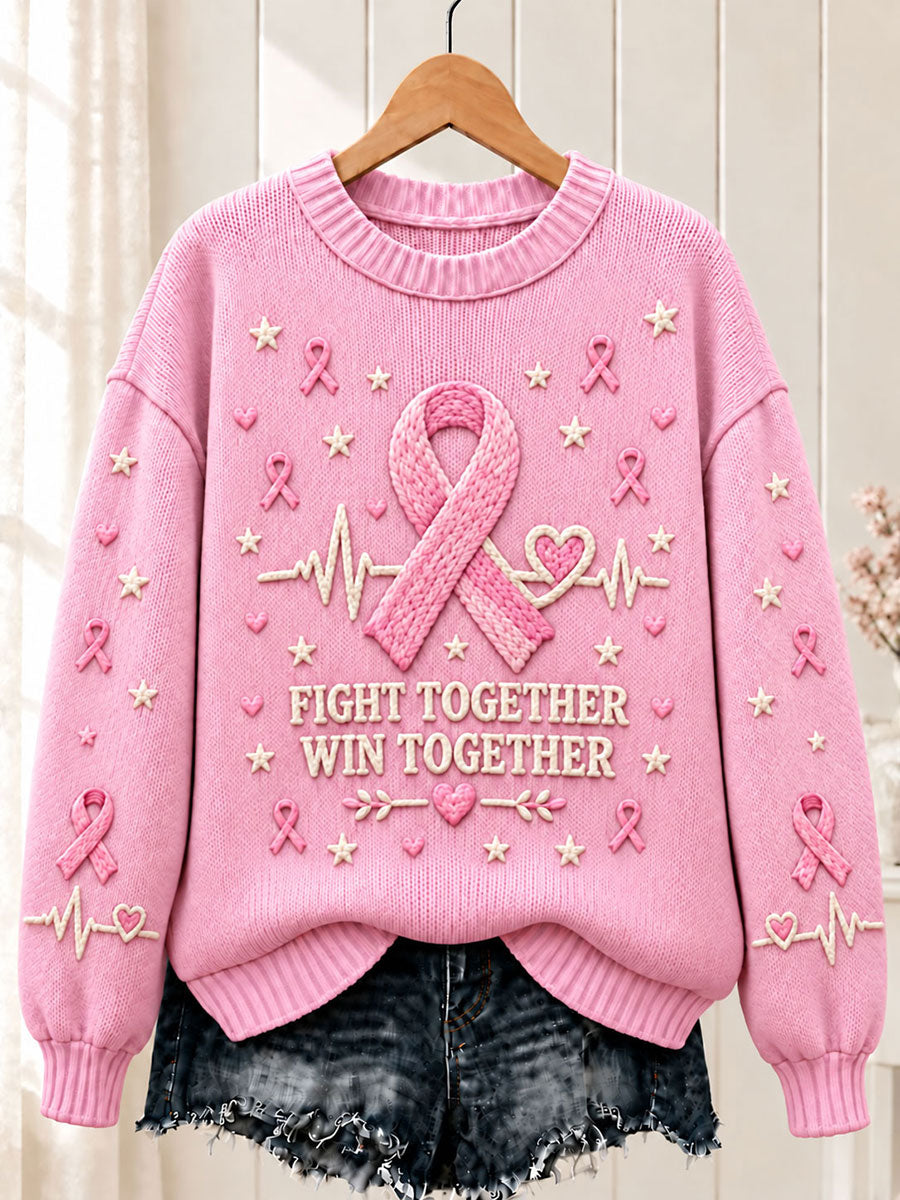 Women's Breast Cancer Pink Ribbon Crew Neck Sweater