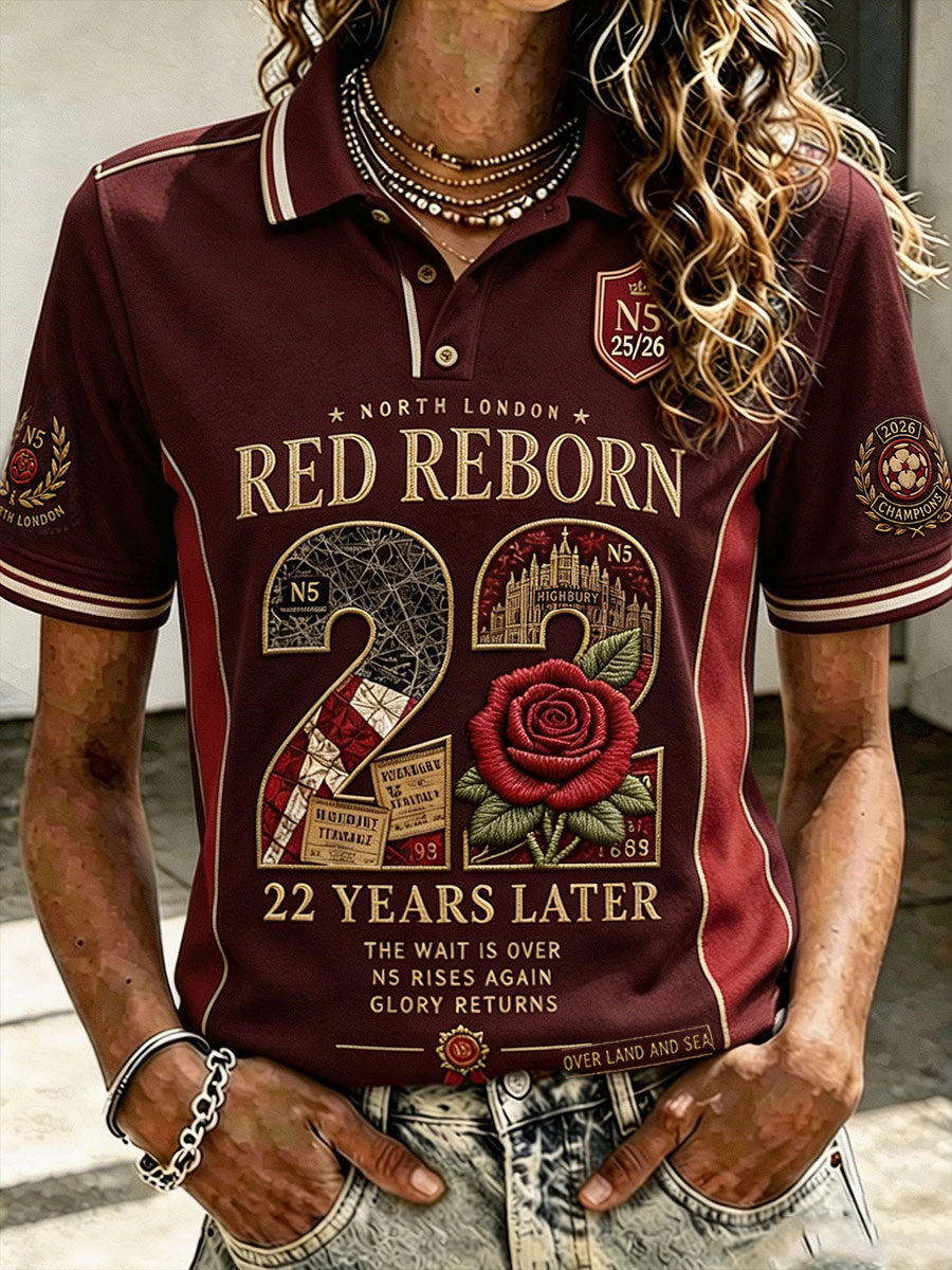 Women's North London 22 Red Reborn Champion Football Lover Printed Casual Tops