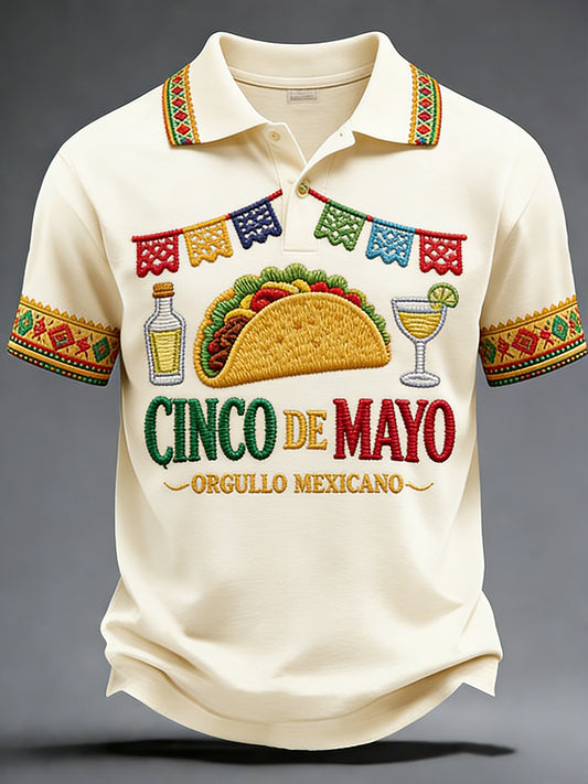Retro Mexican Cinco de Mayo Art Print Casual Polo Shirt