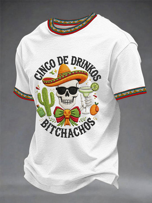 Men's Funny Cinco De Mayo Bitchachos Skull Print Tee