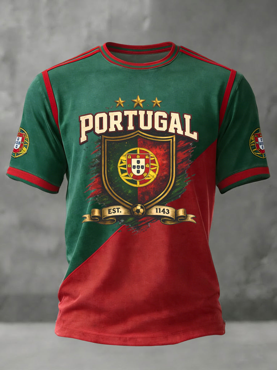 Camiseta Retro Futebol Português Patchwork Casual
