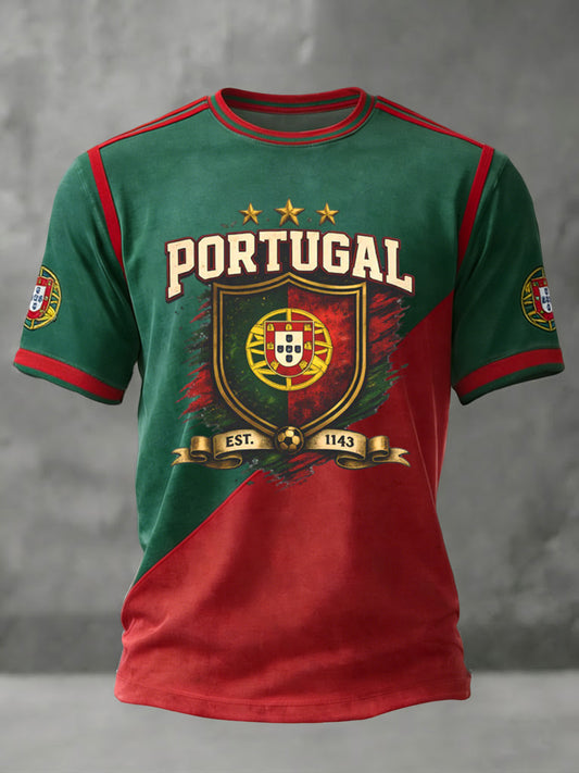Camiseta Retro Futebol Português Patchwork Casual