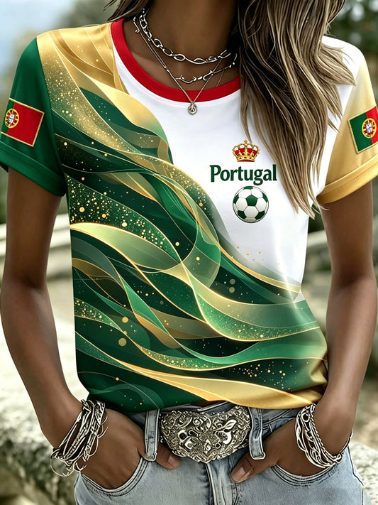 Impressão Artística de Apoio ao Jogo de Futebol Feminino de Portugal Camiseta para Torcedores