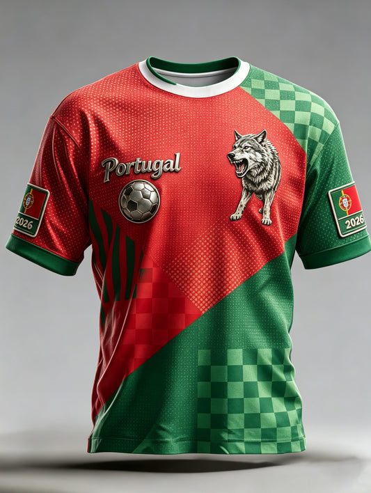 Camiseta com estampa artística para torcer nos jogos de futebol de Portugal – Masculina