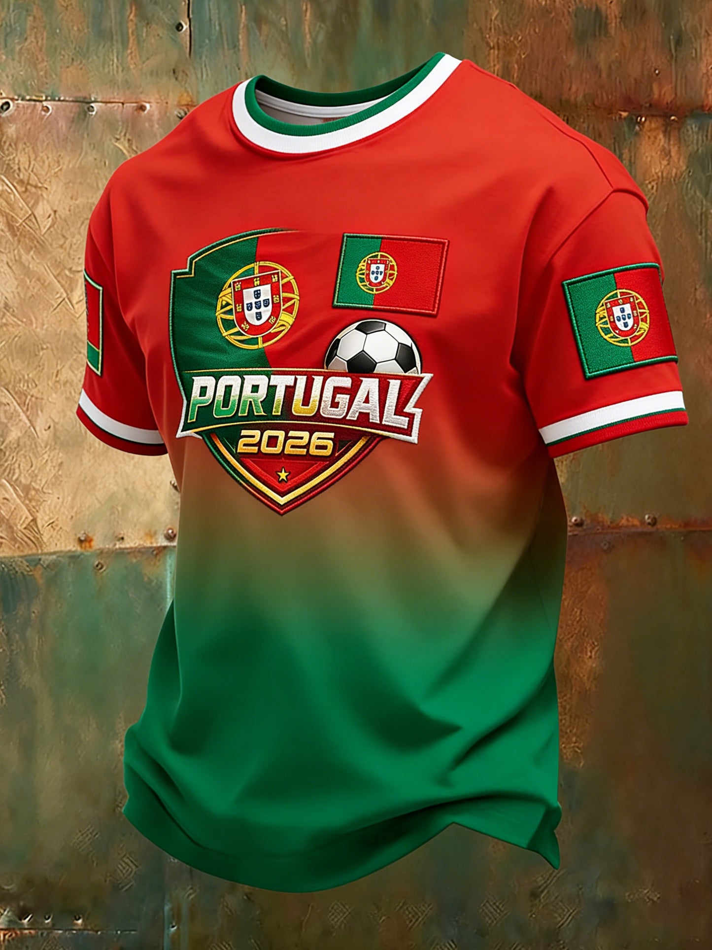 Men's Portugal Football Match Support Fan Art Print T-shirt