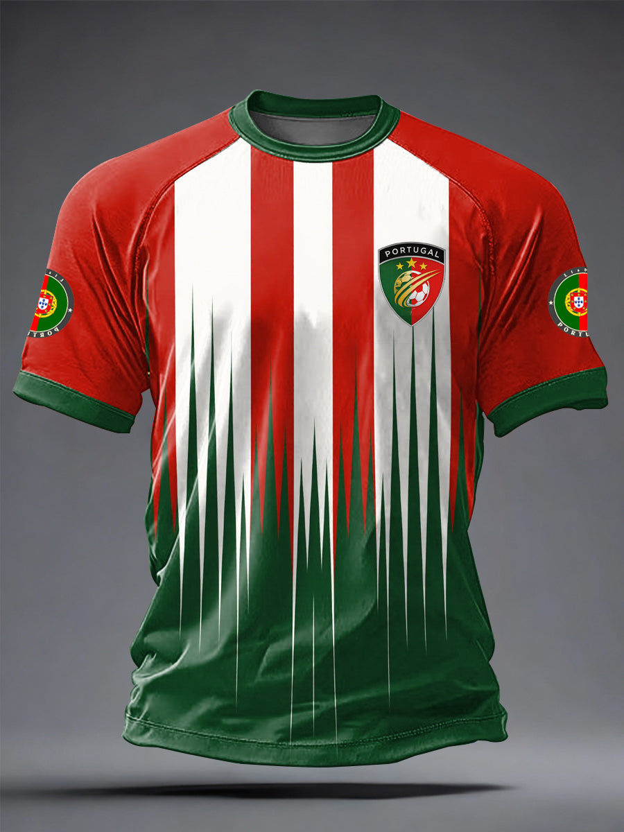 Camiseta casual masculina de futebol português, estampada, de mangas curtas