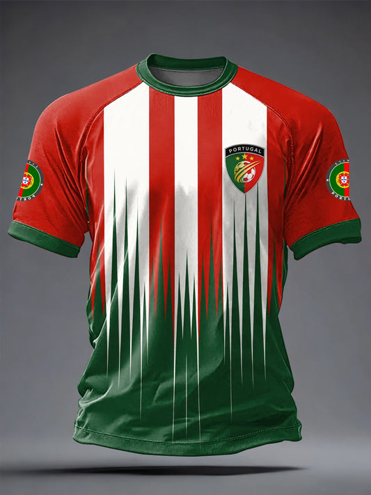 Camiseta casual masculina de futebol português, estampada, de mangas curtas