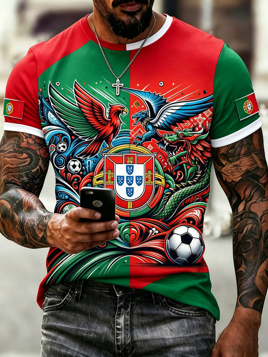 Camiseta com estampa artística para torcer nos jogos de futebol de Portugal – Masculina