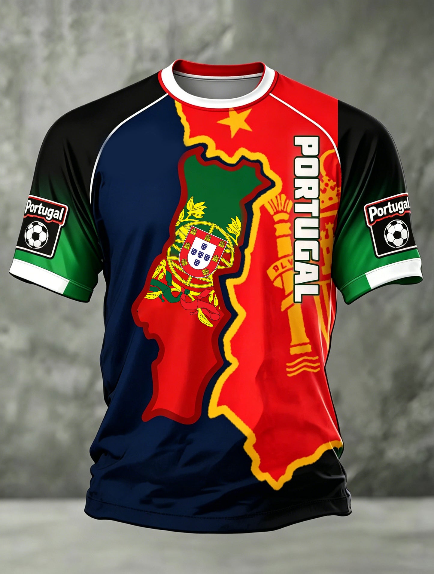 Camiseta com estampa artística para torcer nos jogos de futebol de Portugal – Masculina