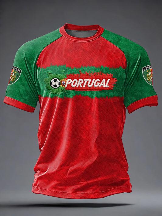 Camiseta casual masculina de manga curta com estampa de futebol português