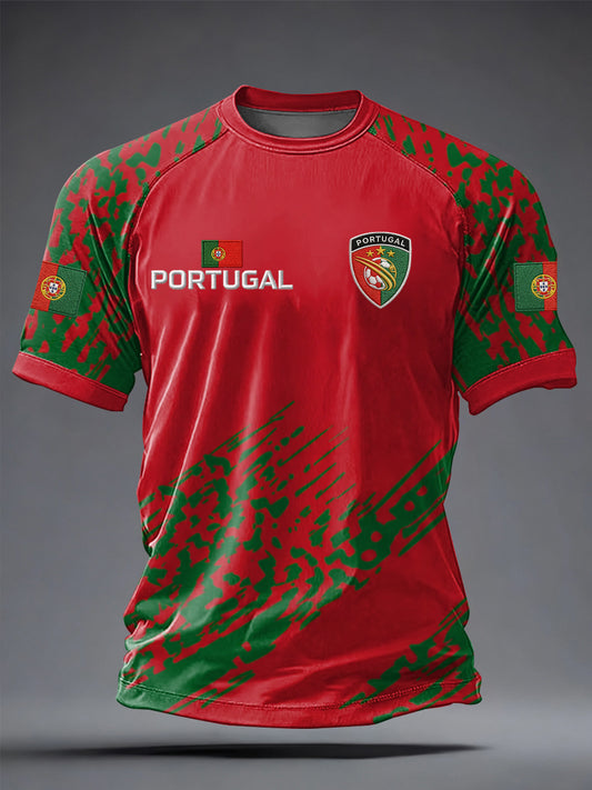 Camiseta casual masculina de manga curta com estampa de futebol português
