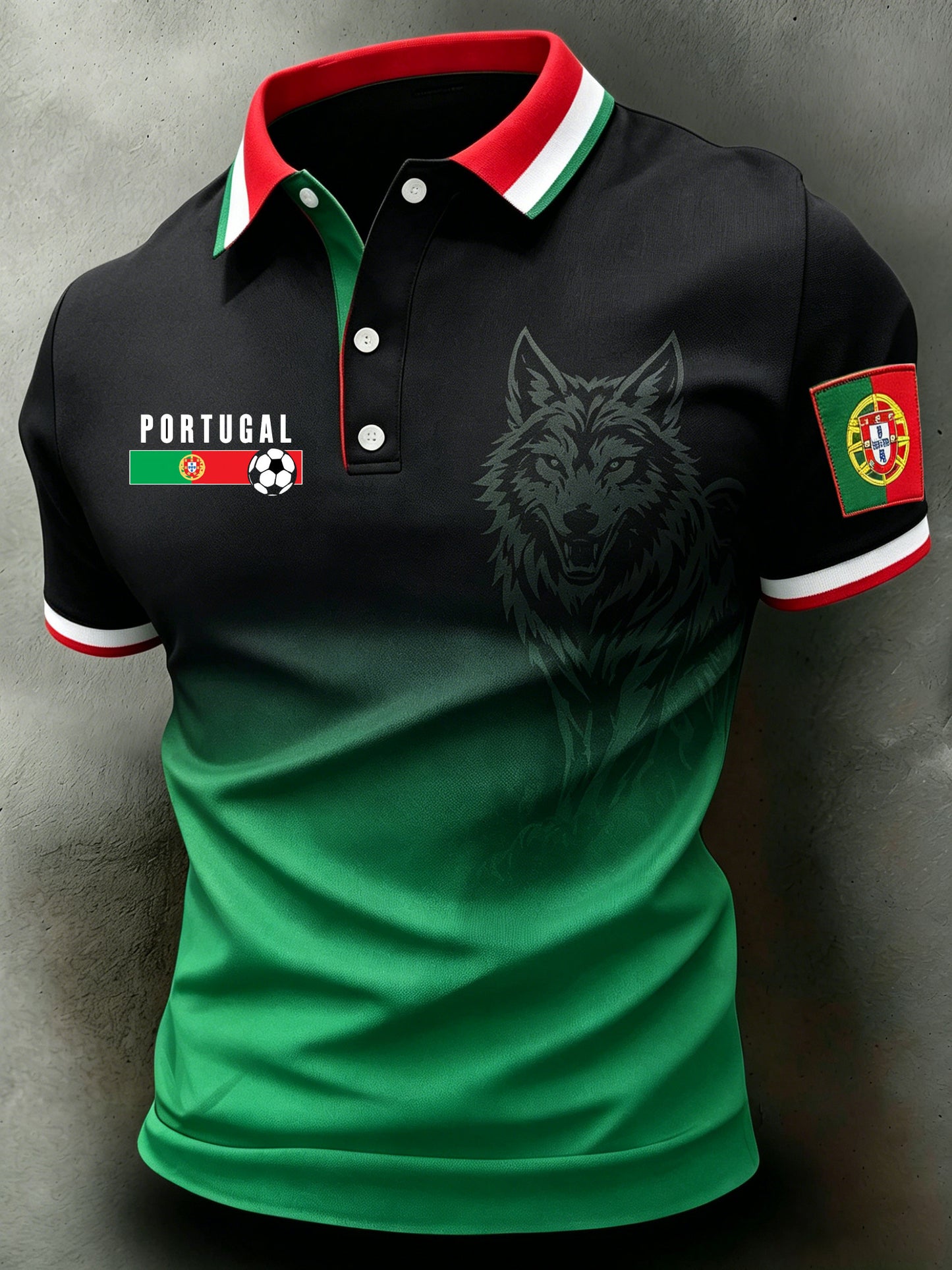 Camisa polo com estampa artística de torcida em partida de futebol português masculino