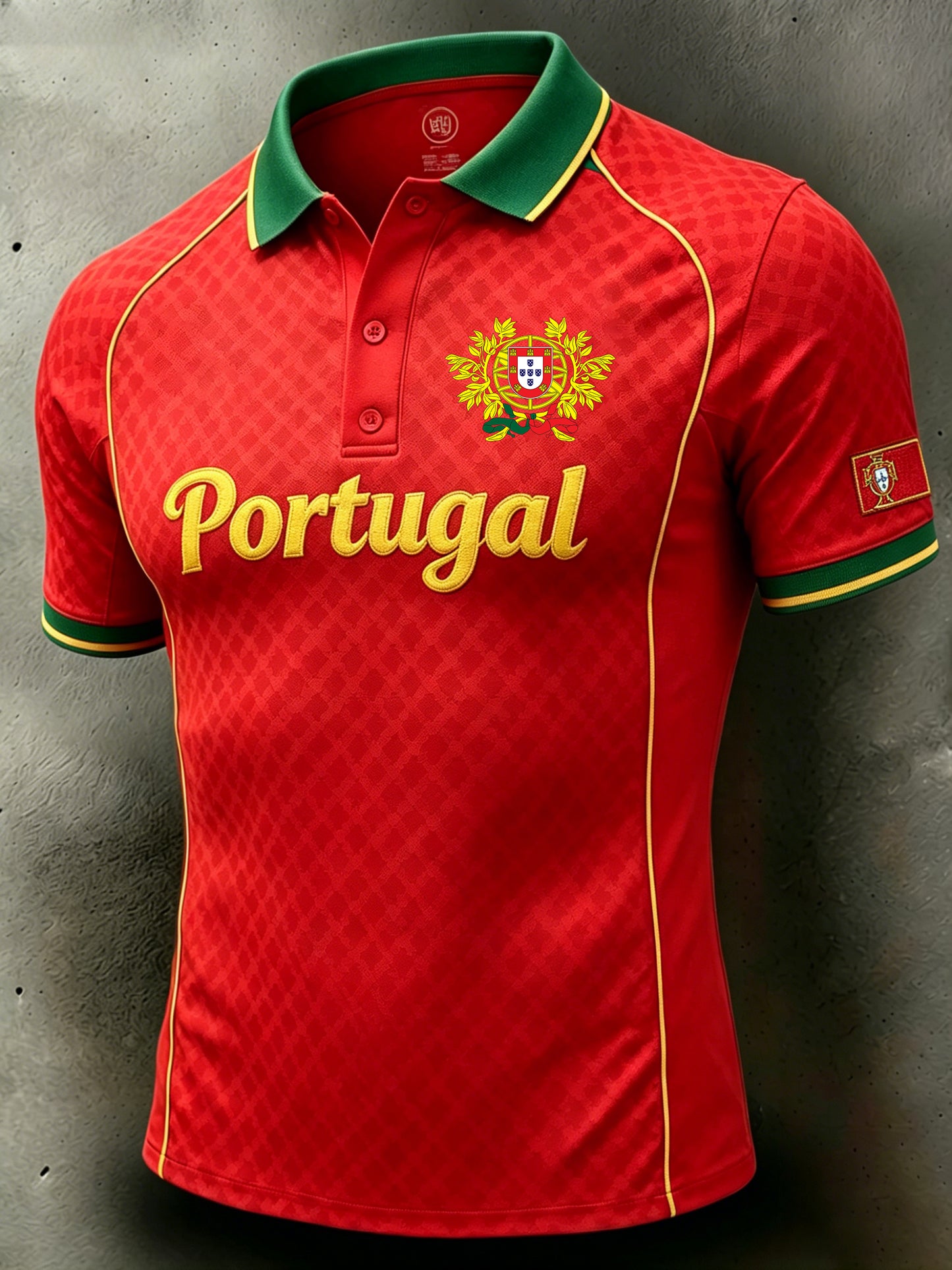 Camisa polo esportiva com estampa em blocos de cor, tema futebol, para homens