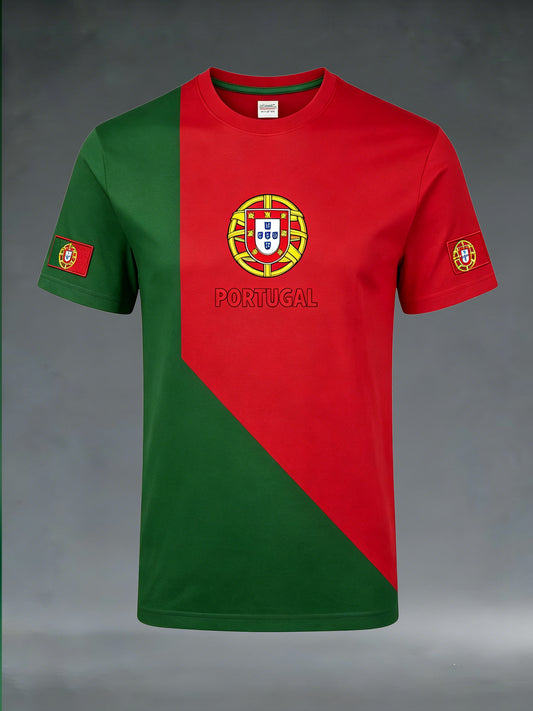Camiseta esportiva com estampa em blocos de cor, tema futebol masculino