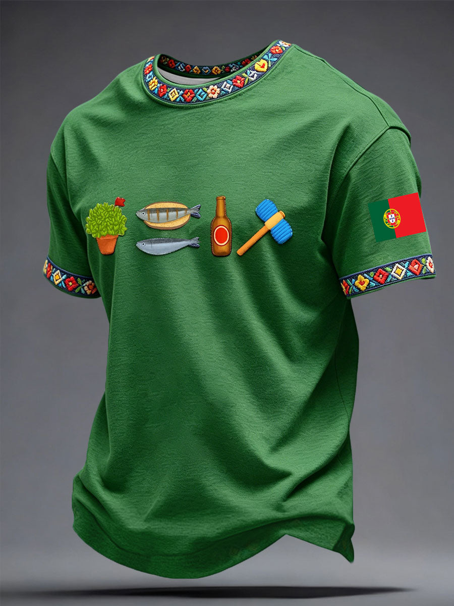 T-shirt masculina com estampa artística de sardinha dos Santos Populares