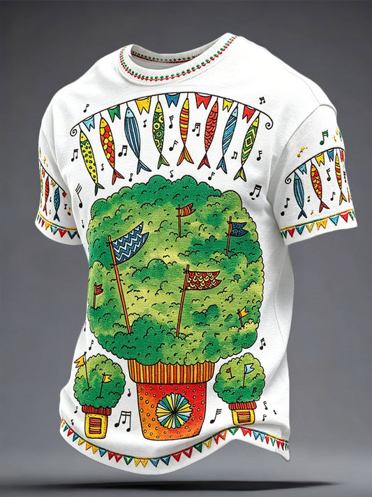 T-shirt masculina com estampa artística de sardinha dos Santos Populares