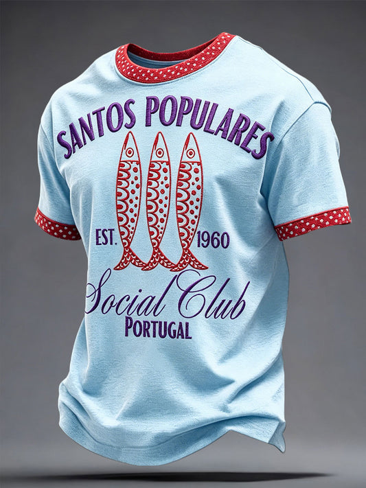 T-shirt masculina com estampa artística dos Santos Populares
