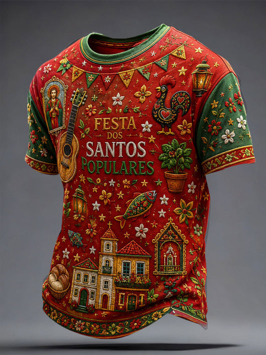 T-shirt masculina com estampa artística dos Santos Populares