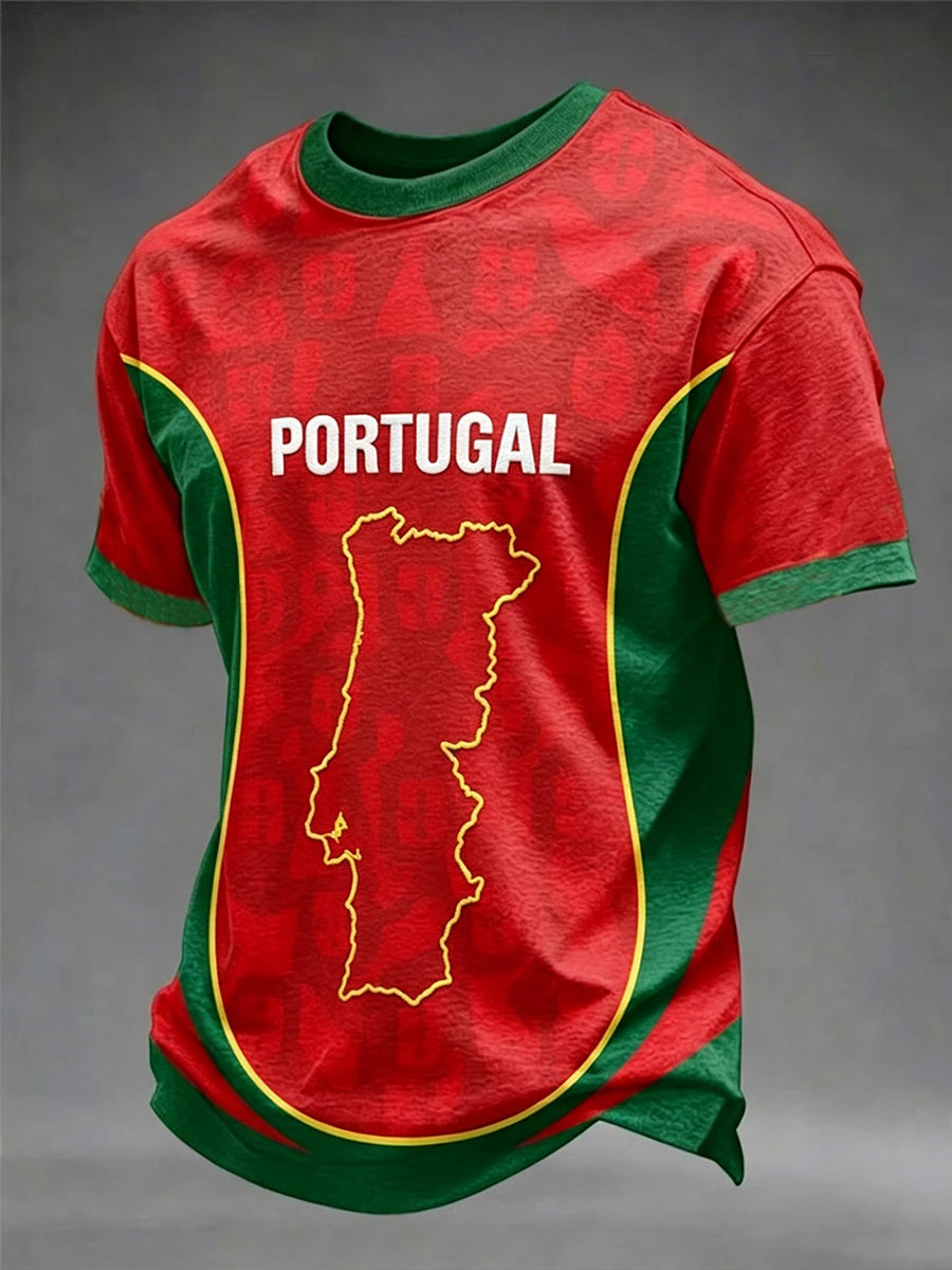 Camiseta masculina de futebol português com estampa