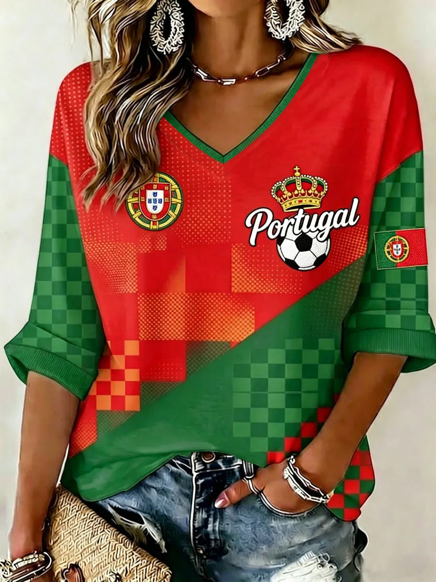 Camiseta casual com estampa de futebol feminino português
