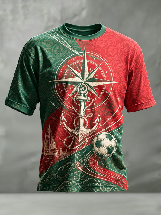 Camiseta de Manga Curta com Estampa Artística para Torcer na Partida de Futebol da Seleção Portuguesa Masculina