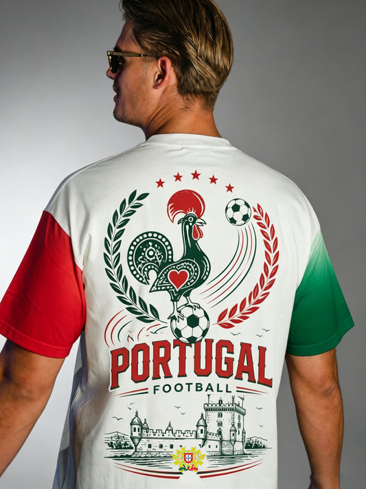 Camiseta de Manga Curta com Estampa Artística para Torcer na Partida de Futebol da Seleção Portuguesa Masculina