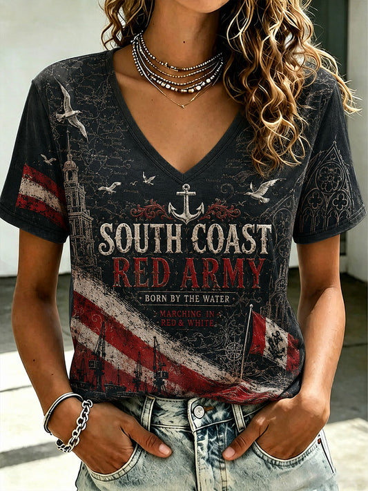 Women's South Coast Red Army Football Lover Printed T-shirt