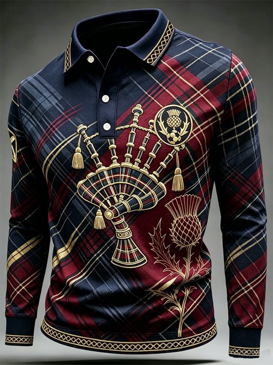Men's UK Football Lover Scotland Printed long sleeve polo