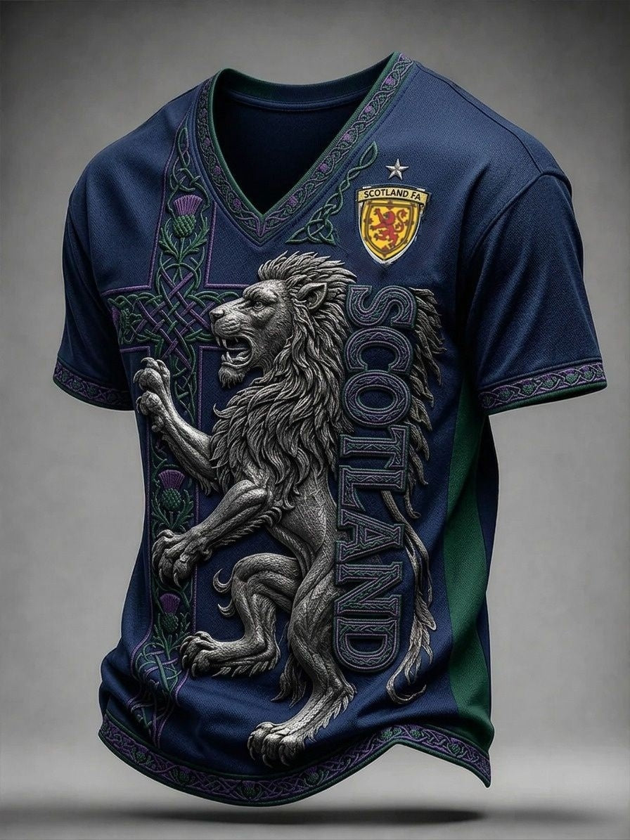 Men's UK Scotland Football Lover 2026 Printed V-Neck T-Shirt