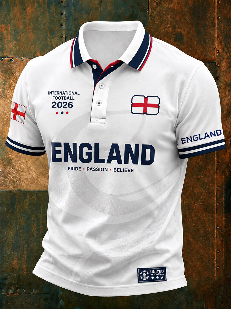 Retro England Football Fan Art Print Casual Polo Shirt