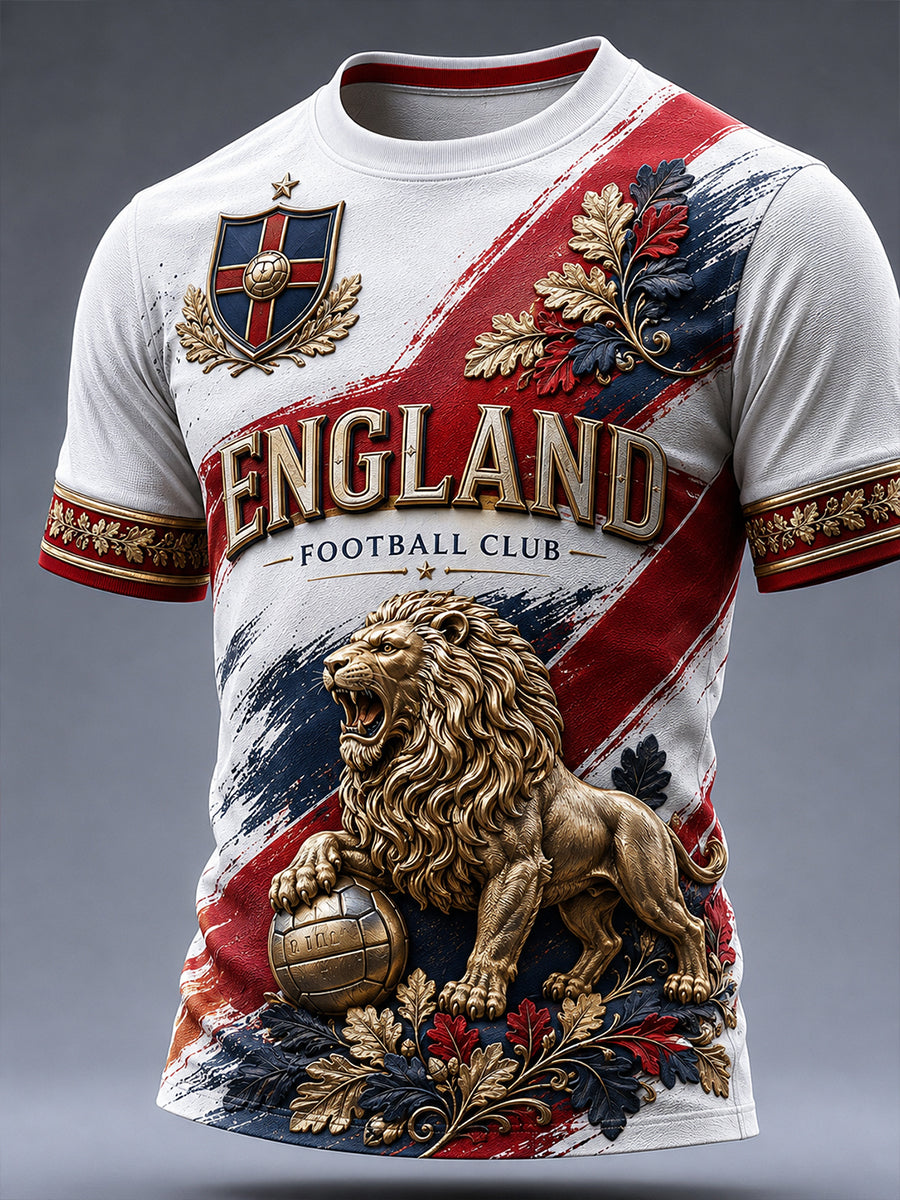 Retro England Football Fan Art Print Casual T-Shirt