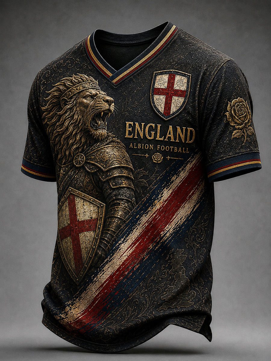 Retro England Football Fan Art Print Casual T-Shirt